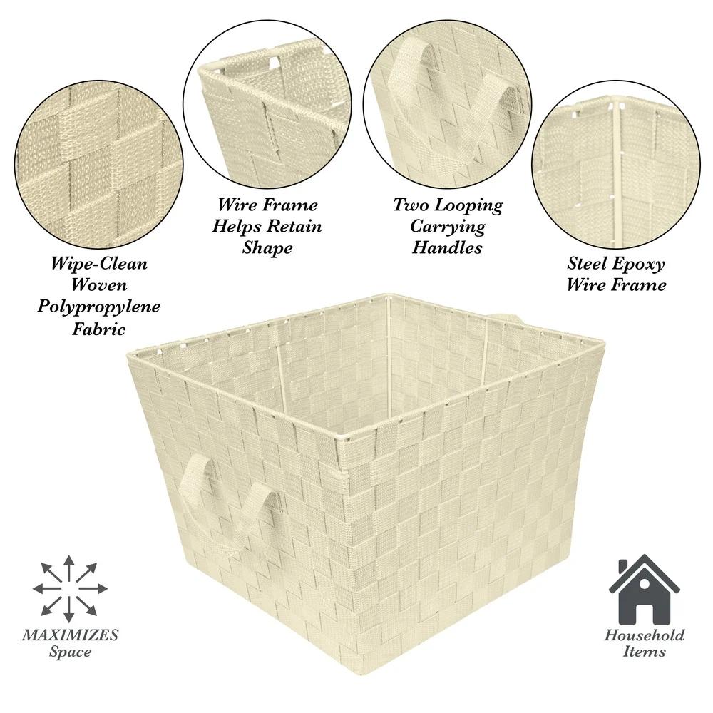 Large Woven Storage Basket Lightweight Durable Organization Tote with Handles Home Decor Rectangular Storage Bin Polypropylene
