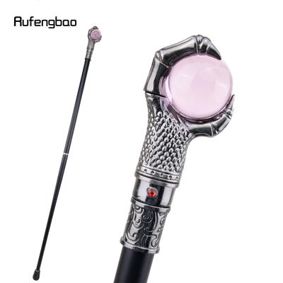 Argento Artiglio del Drago Afferrare Palla di vetro rosa Bastone da passeggio Bastone da passeggio decorativo di moda Gentiluomo Elegante pastorale cosplay 93 cm