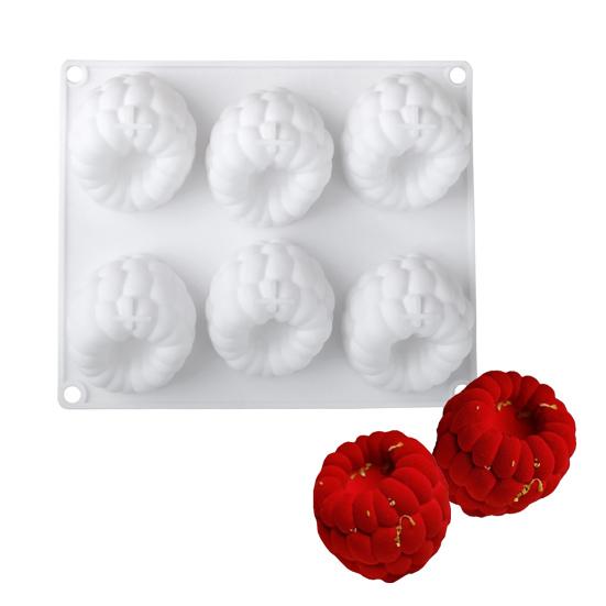 Silicone Dessert Mold 6-Cavity Raspberry Pattern Chocolate Mousse Cake Mold Flexible Baking Mold for Candy Jelly Ice Cube Mold