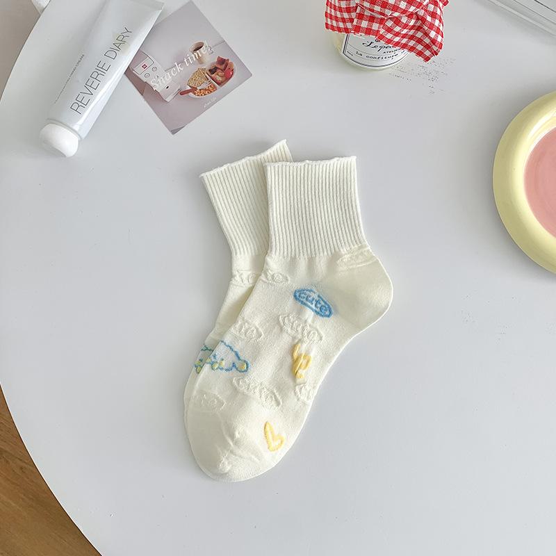 Women's Spring and Summer New Style Embroidered Cartoon Striped Letter Breathable Cotton Socks