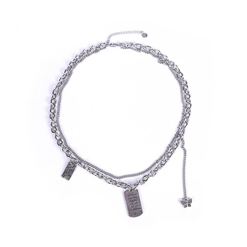 1111 European and American trendy temperament double-layer titanium steel necklace butterfly jewelry titanium steel necklace thick collar trendy