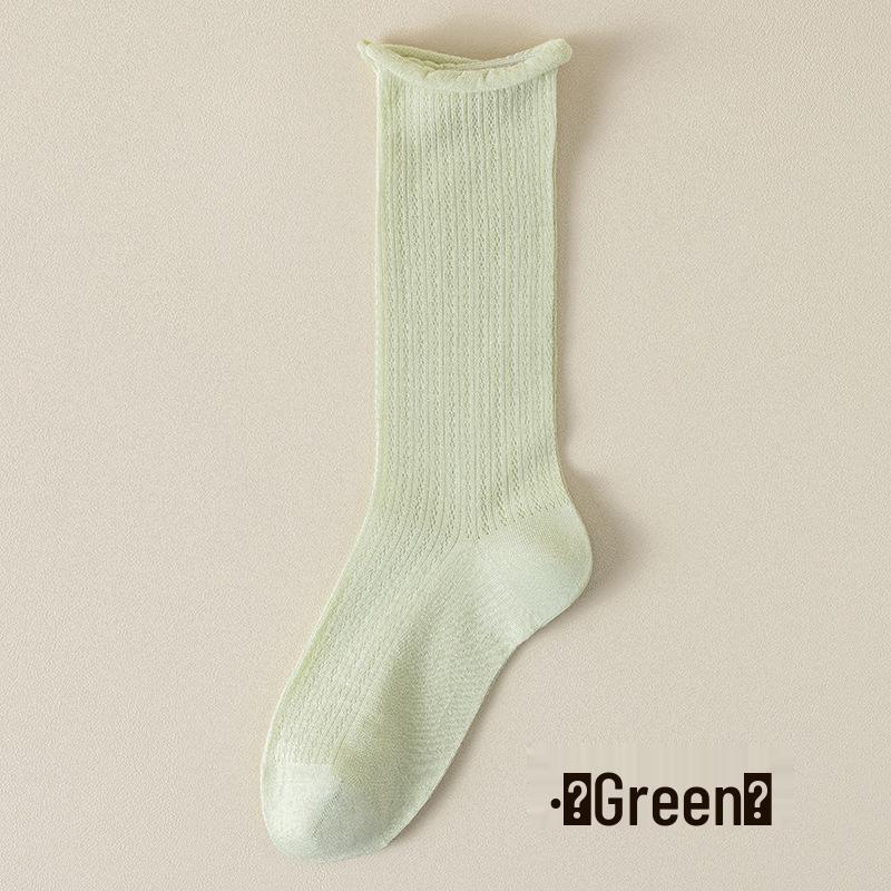 

Женские весенне-осенние хлопковые носки до середины икры с оборкой - в японском стиле, бесшовная сетка, однотонные, подходят для послеродового периода. One Size зелёный