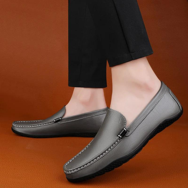 Fashion High Quality Leather Mens Casual Low Shoes Slip-On Loafers Breathable Lightweight Business Shoes Fashion Male Walking Moccasins