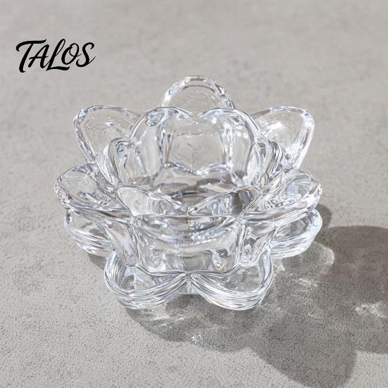 Talos Crystal Lotus Flower Tealight Candle Holders, Glass Tea Light Candlestick Decor with Deep Grooved Plate, Multifunctional Decoration for