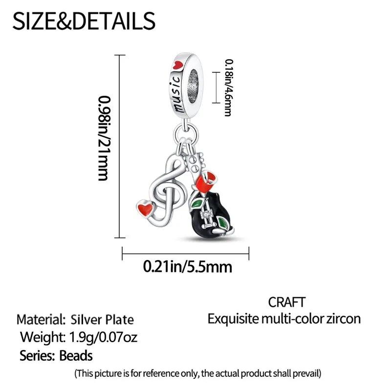 Copper-Plated Music Series-Guitar Musical Notes Charms Fit Pan Snake Bone Bracelet Diy Bead Women Jewelry Birthday Gift