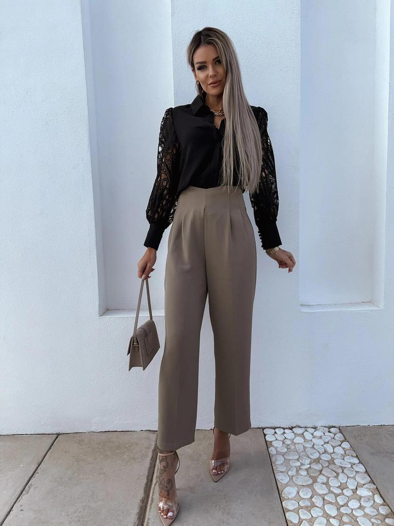 2022 Spring/Summer Women's Lace Patchwork Solid Color Blouse