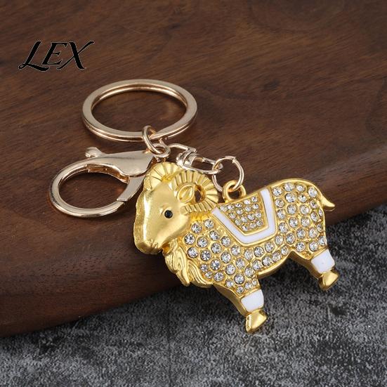 Wear-resistant Keyring Zodiac Keychain with Rhinestones, Sheep Design Bag Pendant, Chinese New Year Lucky Key Charm Charm, Feng Shui Ornament for Car