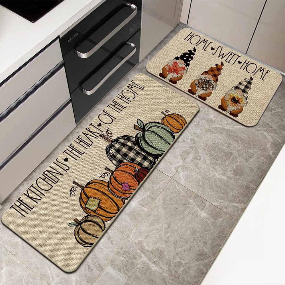 2pcs Thanksgiving Kitchen Floor MATS, Entrance Door Mats, Corridor Laundry Room Long Carpet, Home Decoration