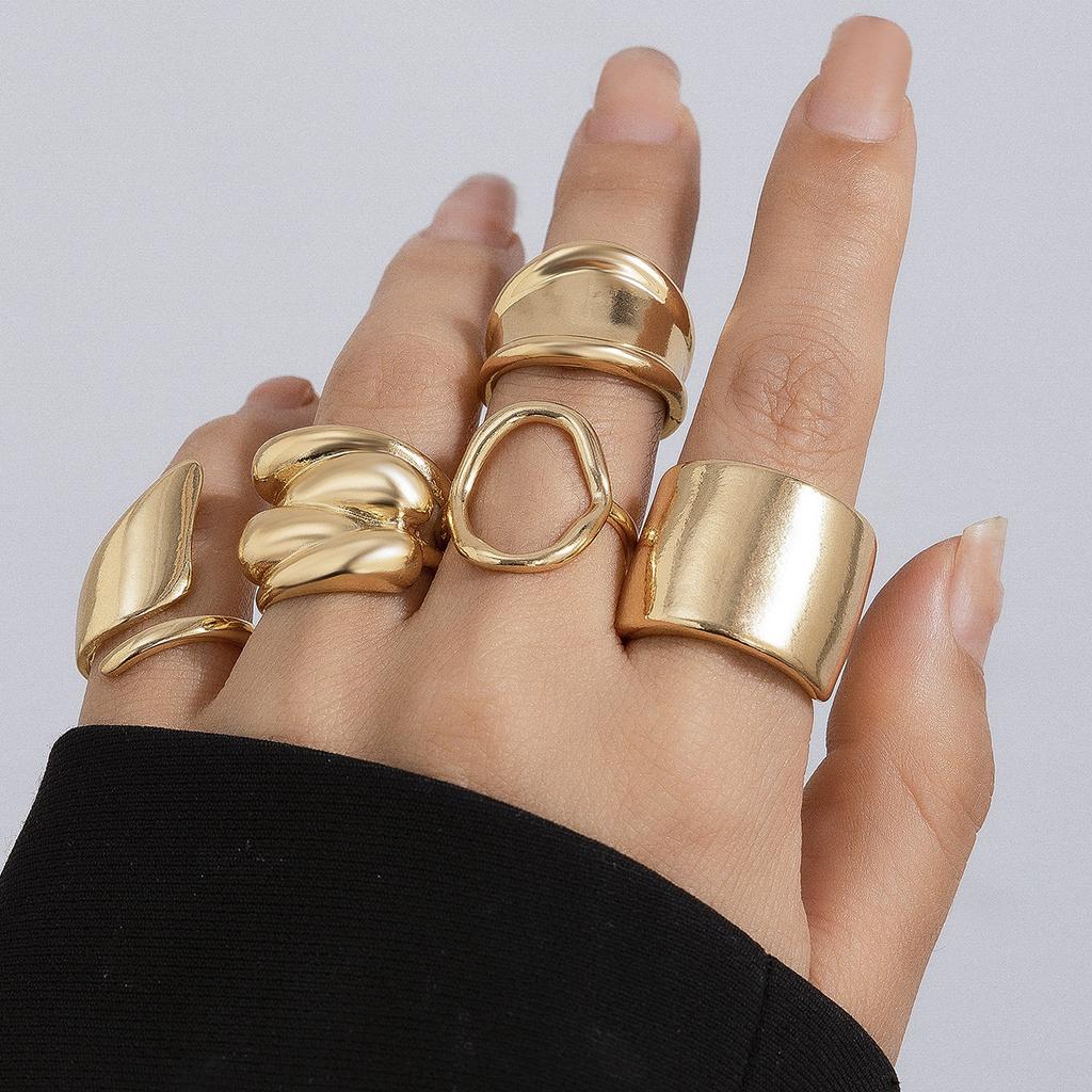 Irregular Smooth Opening Design Ring Set, Exaggerated Metal Wind Lava Retro Ring Rings