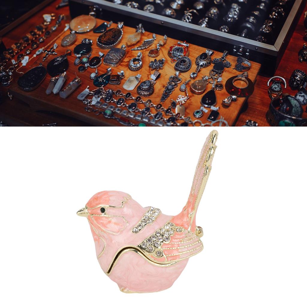 Bird Trinket Box Hinged with S Metal Enamel Jewelry Box Necklace Ear S Storage Birds Figurines Home Decor