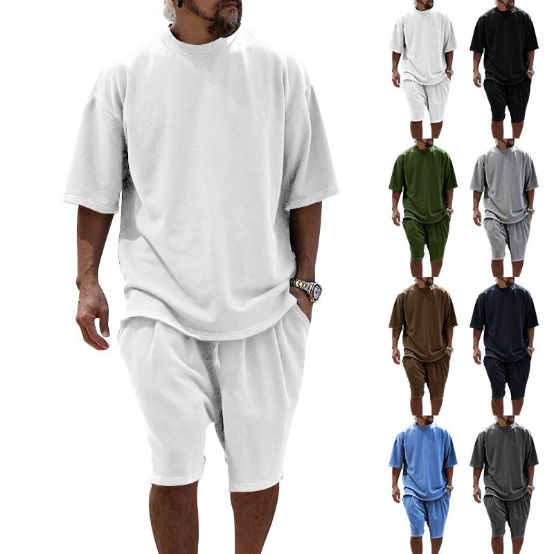 Completo Due Pezzi Casual Larga T-shirt Monocolore Oversize e Pantaloncini da Uomo