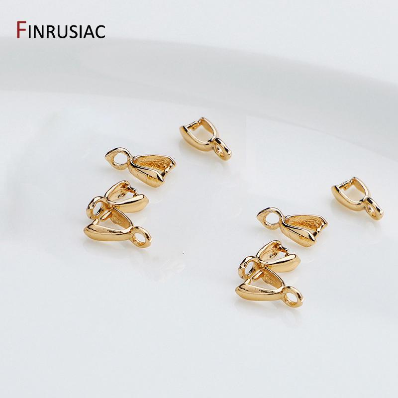 14K Gold Plated Brass Leaf Shape Pinch Bail Clasp For DIY Pendant Clip Connector Necklace Jewelry Making Accessories Findings