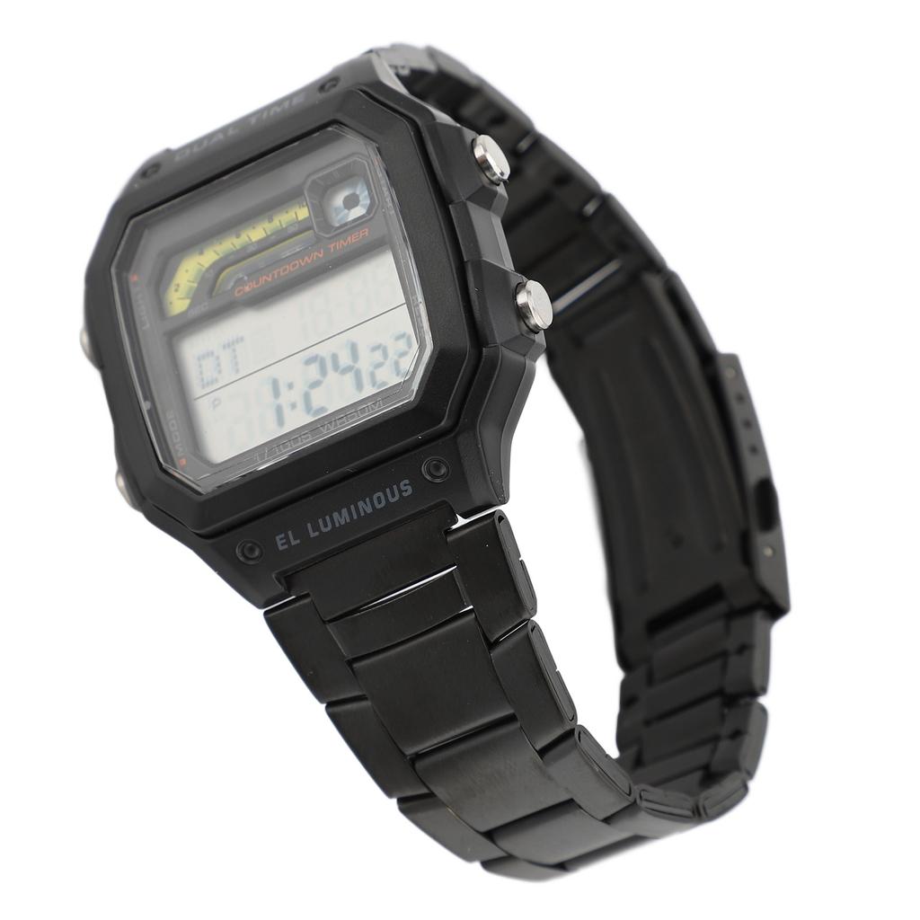 Dijital Spor Saati Dış Mekan Paslanmaz Çelik Kayış LED Arka Aydınlatma Dijital Ekran Elektronik Saat Parlayan Erkek Dış Mekan