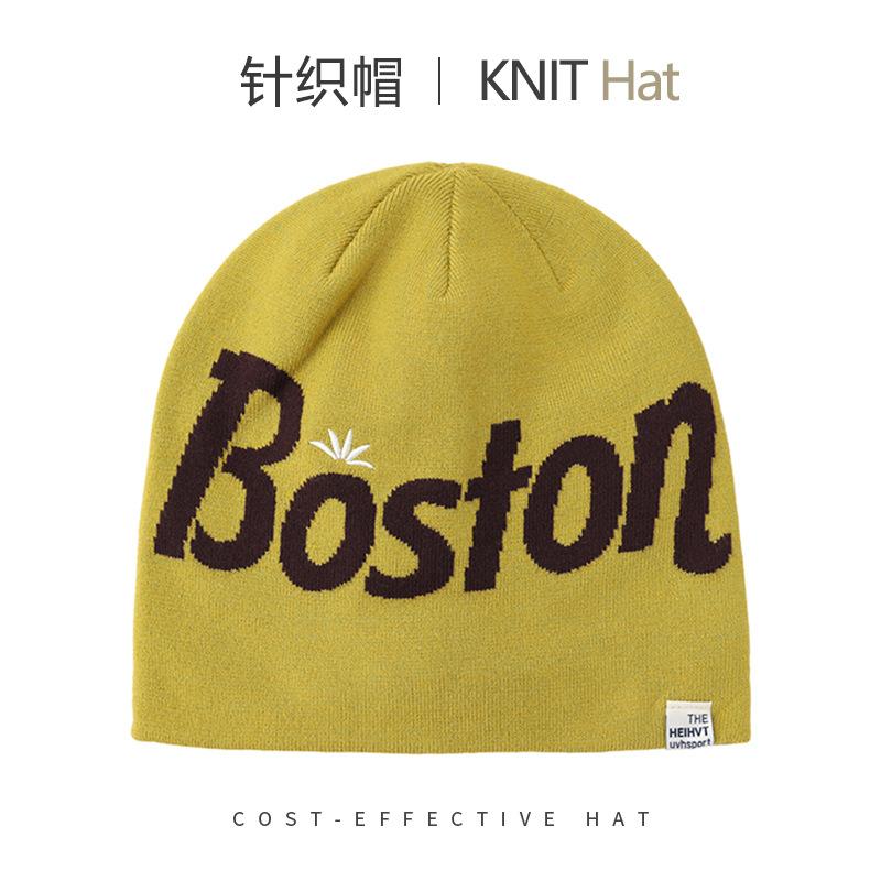 Fashion knitted hats men's and women's autumn and winter warm ear protection letter cold hat outdoor versatile big head circumference wool hat