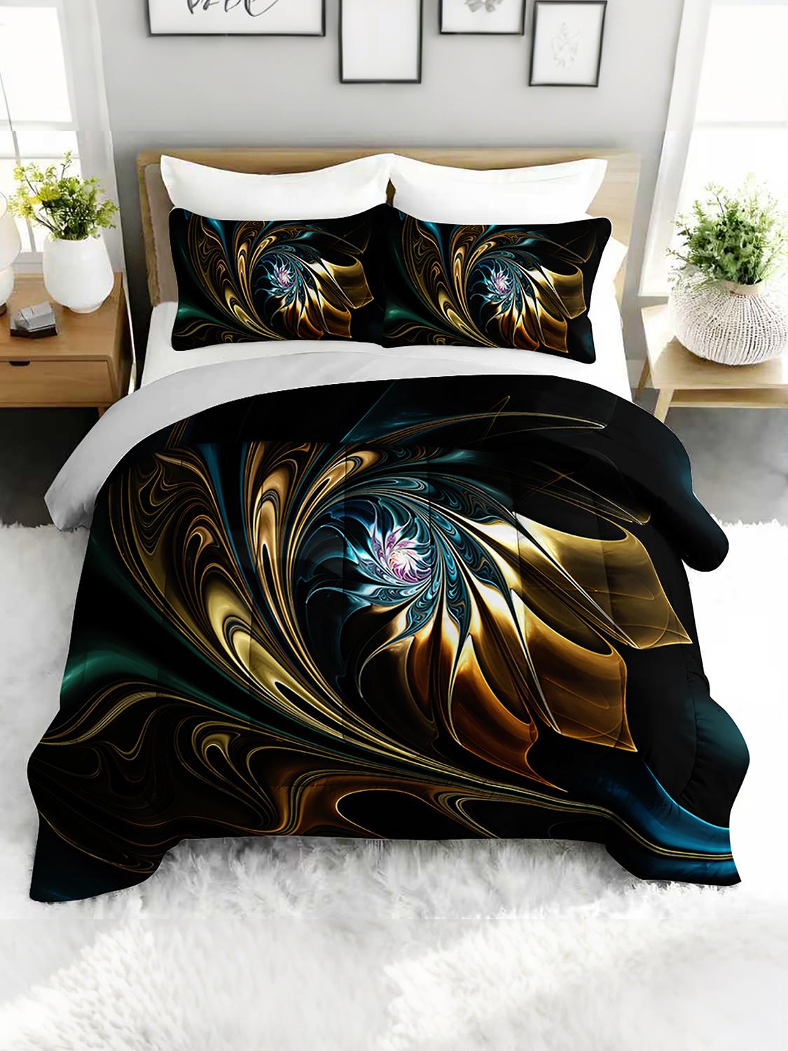 

3PC Modern Art Geometric Blanket Comforter Set with Abstract Flower Bedding Duvet Set Includes 2 Pillowcases for Bedroom Decor Twin