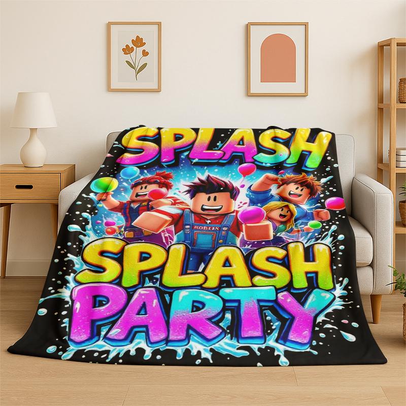 Cartoon R-Robloxs Game Gamer Flannel Blanket Soft Warm Throw Blanket for Bedroom Living Room Bed Travel Camping Picnic Gift