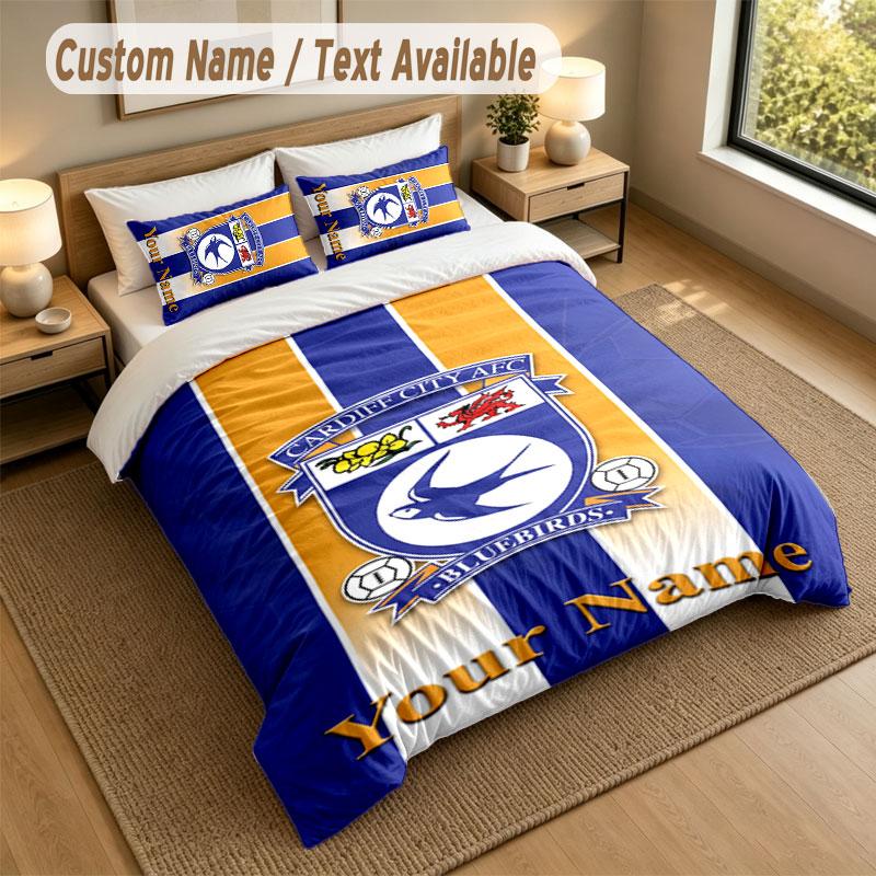 Bedding Set 1 Duvet Cover 2 Pillowcases Cardiff City Print Soft Bed Linen Bedroom Decor