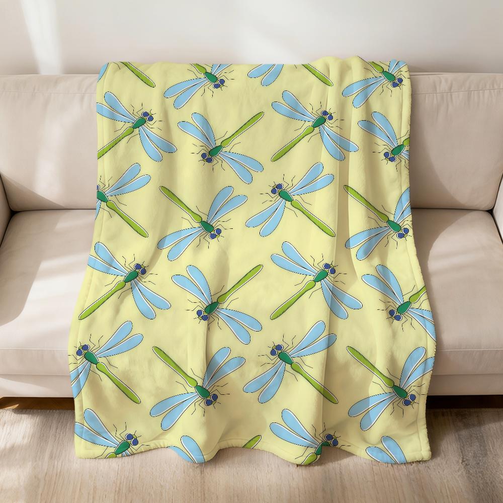 Fashion Print Dragonfly Pattern Blue Flannel Soft Warm Plush Blanket Sofa Living Room Pet Hogar Bedroom Gift Home Car Portable