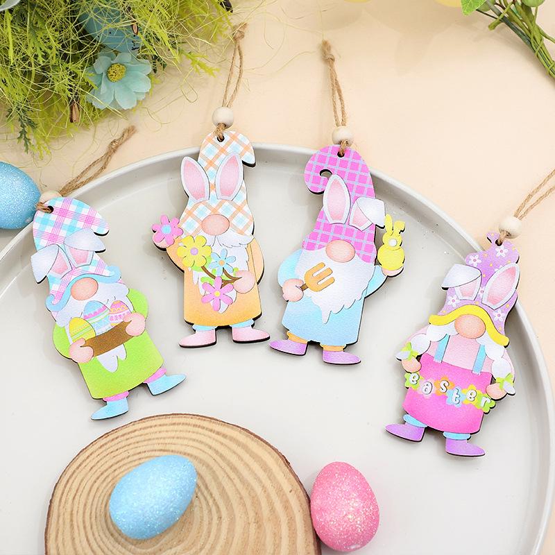 Easter Decorations: 8 Pieces Per Box of Easter Eggs, Cute Faceless Fairy Old Man Wooden Pendant
