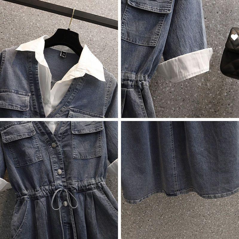 Mid Length Jeans Dress Women Chic Denim Dresses Streetwear POLO Collar Half Sleeve Elegant Y2k Casual Party A Line Vestidos