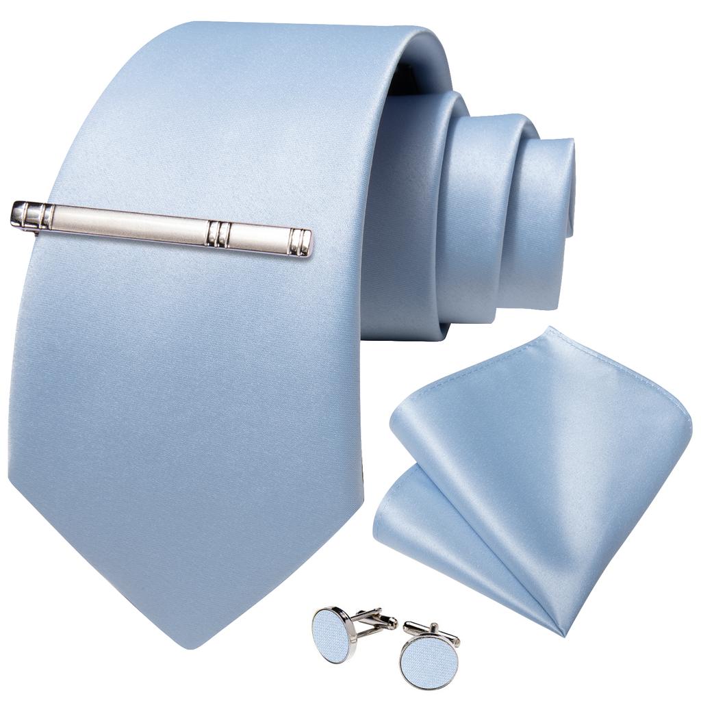 USA Mens Silk Tie Classic Yellow Gray Striped Necktie Cufflink Hanky Clips Set