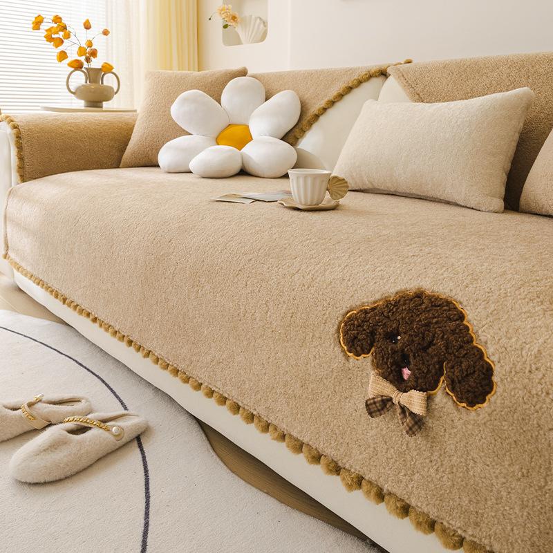 Leichter Luxus Teddyfleece Sofakissen Premium-Gefühl Herbst und Winter Cartoon Sofabezug Neu Plüschbezug Handtuch