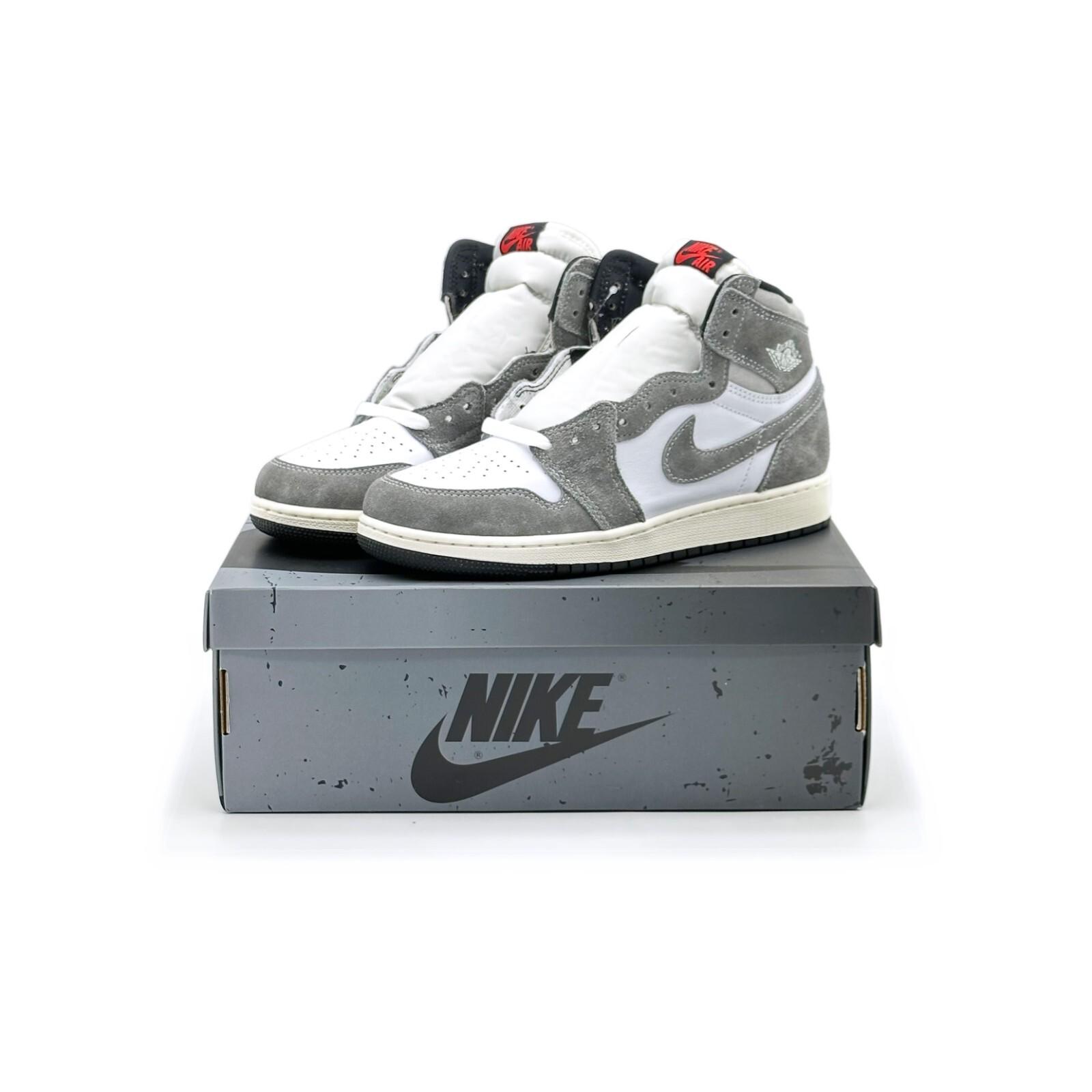 FD1437-051 Nike GS Air Jordan 1 Retro High OG Washed Black Light Smoke Grey Sail 4Y