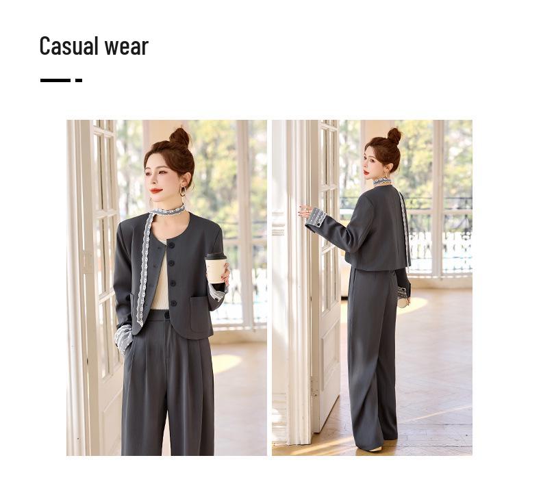 2025 Spring Lace Patchwork Jacket & Wide-Leg Pants Set