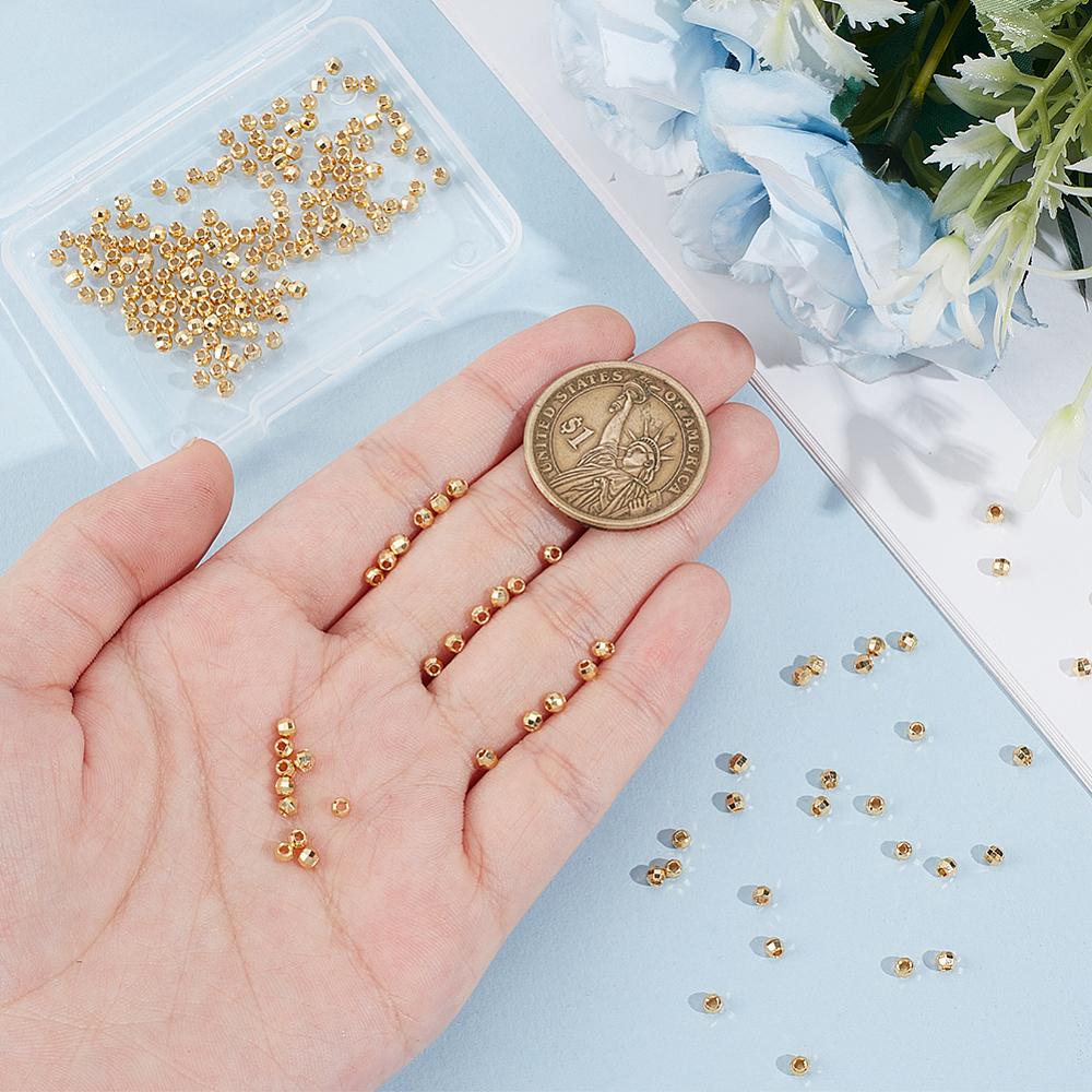 200Pcs Brass Spacer Beads, Faceted, Barrel, Real 18K Gold Plated, 3x2.3mm, Hole: 1.2mm
