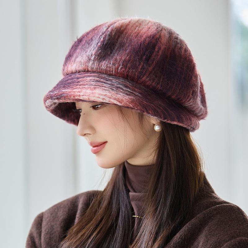 Women's Autumn and Winter New Fleece Thickened Tie-dye Beret Painter Hat Outdoor Windproof Warm Hat