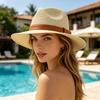 Elegant Straw Panama Hat Unisex Lightweight Brims Sun Hat Comfortable for Music Festival Travel & Casual Wear