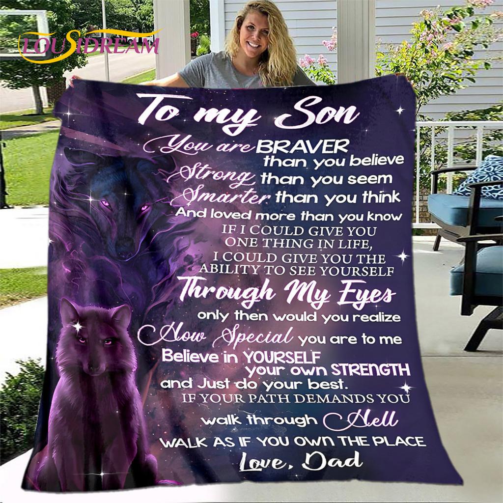 To My Son Plush Lion Wolf Eagle Dragon Quilt Blanket,Flannel Blanket Throw Blanket for Living Room Bedroom Bed Sofa Gift for Son