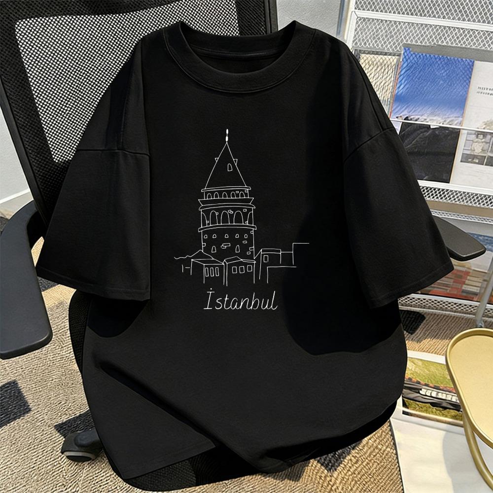 Istanbul Galata Tower Graphic Tees Minimalist Line Art Turkey Travel Souvenir Cotton Shirt Fashion Unisex Casual Street Shirt