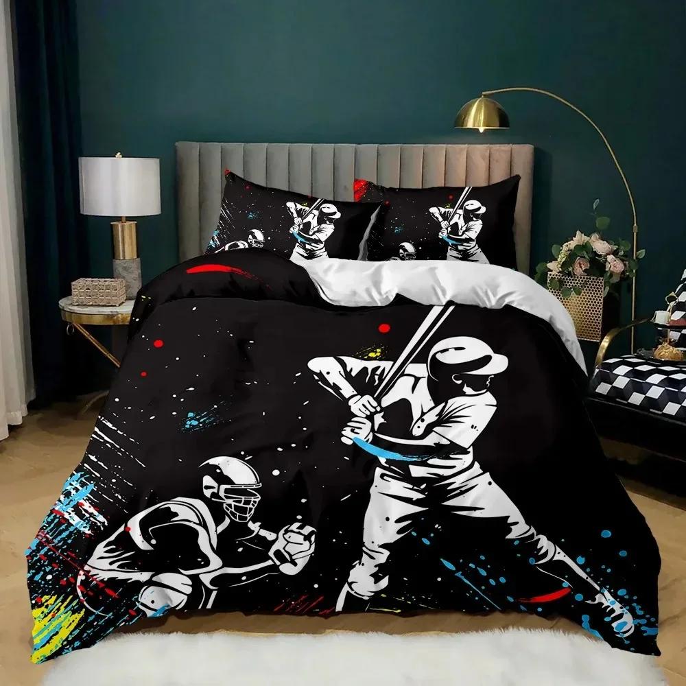 Sportowy Zestaw Pościeli Baseballowej dla Dziecka, Zestawy Poszewek na Kołdrę w Rozmiarze Queen, Chłopięca Sportowa Poszwa na Kołdrę dla Nastolatków Poliestrowa Poszwa na Kołdrę