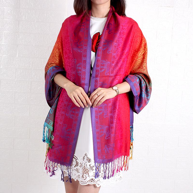 Shawl, Spring and Autumn Color Red Scarf, Large Shawl, Long Women's Cotton Scarf, Headscarf, Elephant Gradual Change Scarf