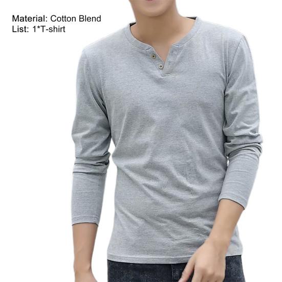 Men T-shirt V Neck Buttons Decoration Slim All Match Spring Base Shirt for Daily Wear