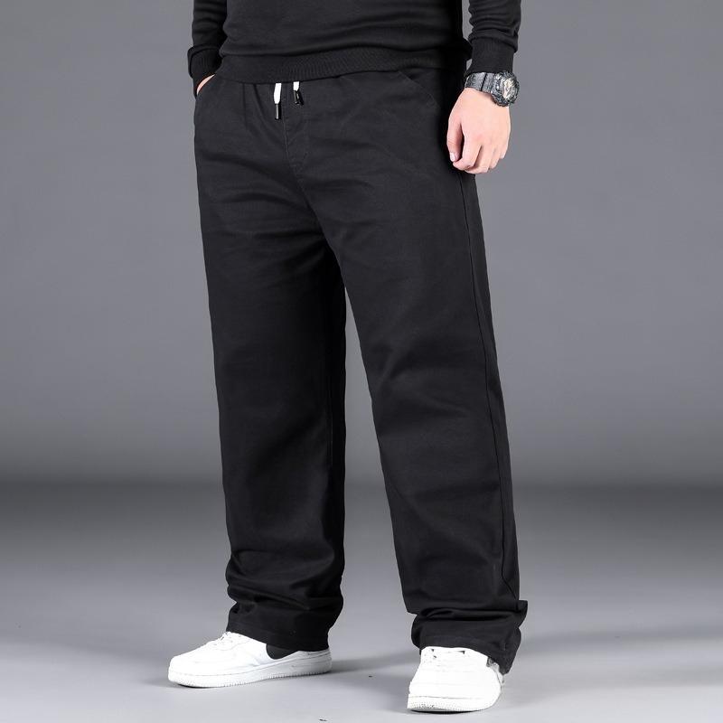 Spring/Autumn Collection Plus Size Casual Trousers for Men Loose-Fit Straight Leg with Elasticated Waistband Men's Long Trousers