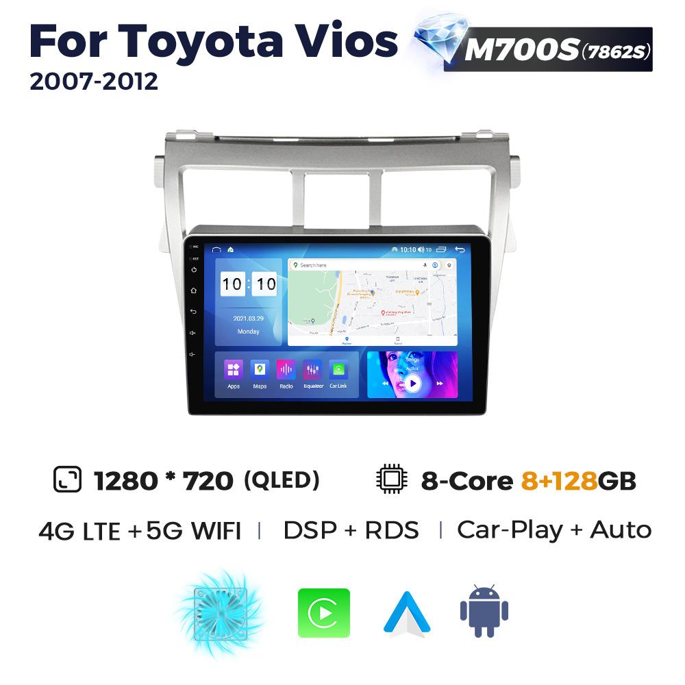 Navifly Wireless Carplay Android Auto Radio auto player video pentru Toyota Vios Yaris 2007 2008-2012 WIFI GPS Stereo 2Din Unitate principală
