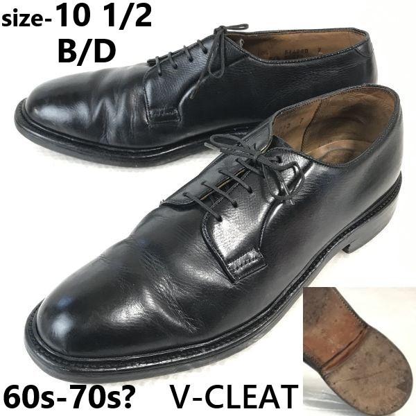 

Vintage 60s-70s V-CLEAT Heavy Leather Plain Toe Service Dress Oxford Shoes Size 10.5D 28.0-28.5cm Black(USED)