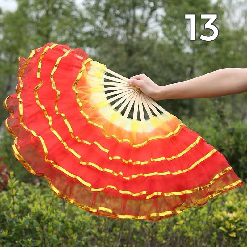 Éventail pliant coloré en soie teinte pour danseuse, éventails en soie imitation pour la pratique, style chinois fait main, accessoires de performance de danse Yangko