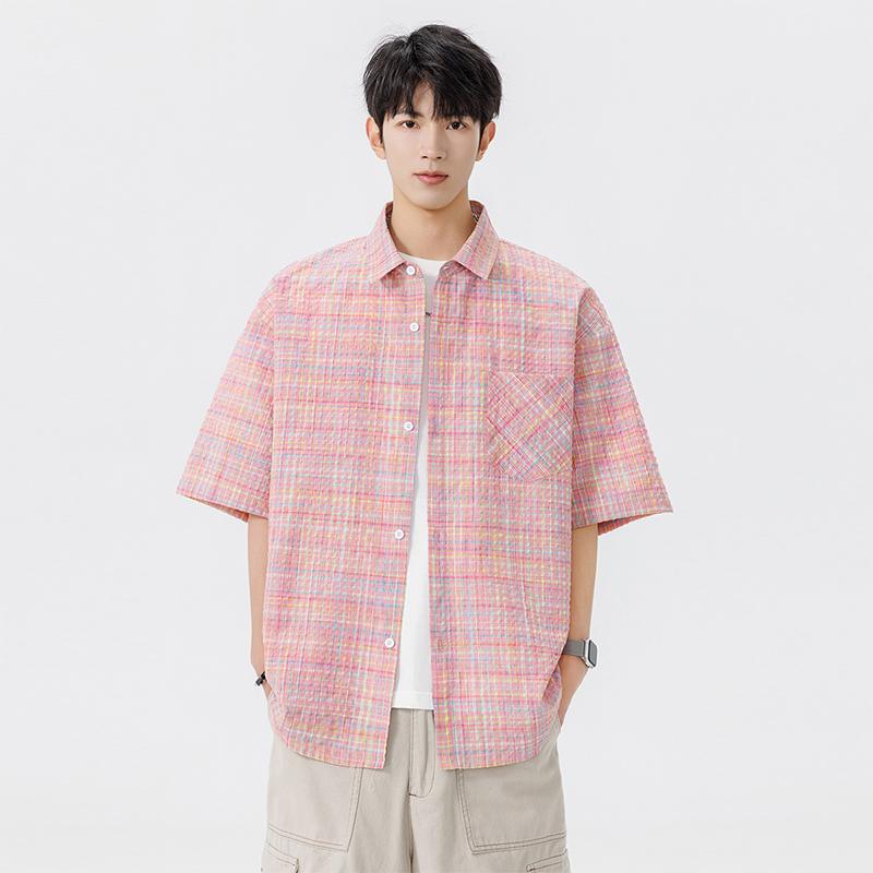 Camisa de Manga Corta para Hombre Verano Fina Casual Versátil Casual Camisa de Media Manga con Cuello