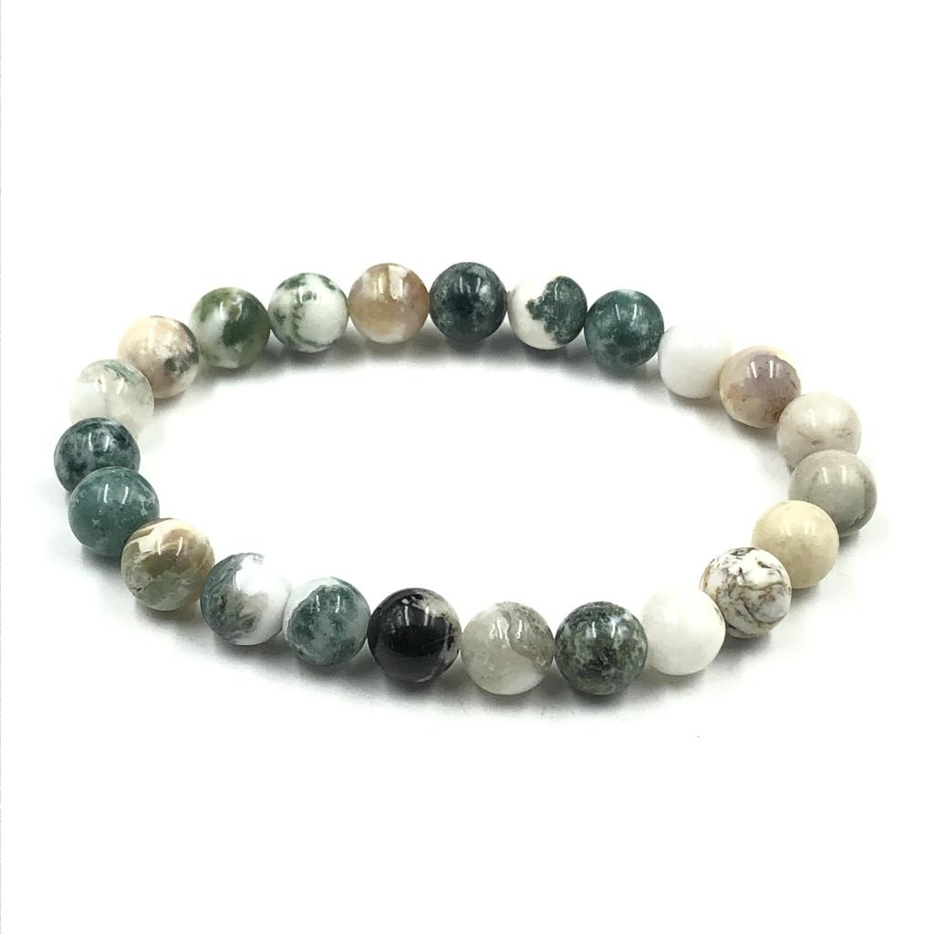 8mm Natürlicher Baumachat B Edelsteinperlen Schmuck Handgefertigt Runde Perlen Elastisches Armband 7,5" Für Glück RBB-26