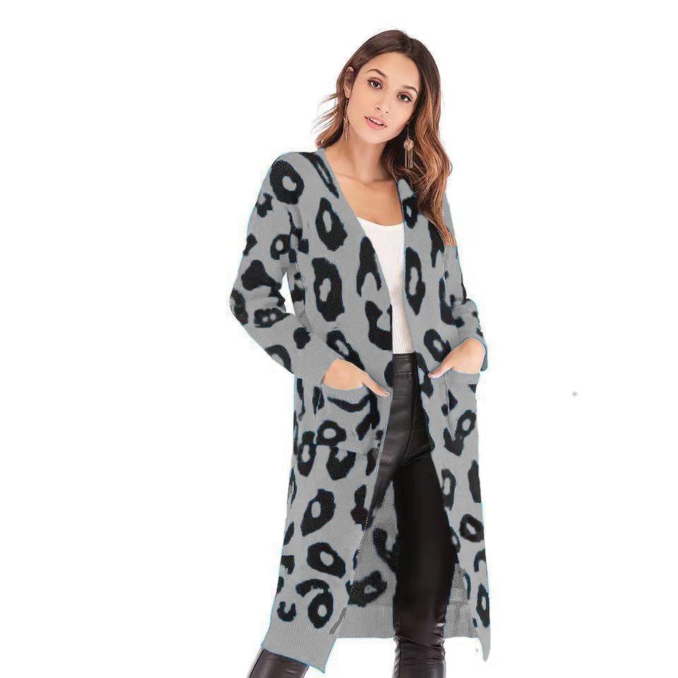 Women Cardigan Long Sleeve Knitted Sweater Spring Autumn Plus Size Leopard Print Cardigans Ladies Thick Clothes Outdoor