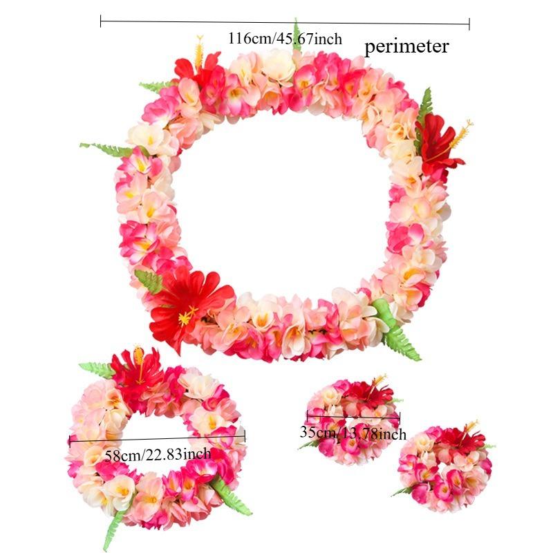 Beach Party Floral Necklace Set 4PCS Artificial Flower Lei for Adults Kids Photo Prop