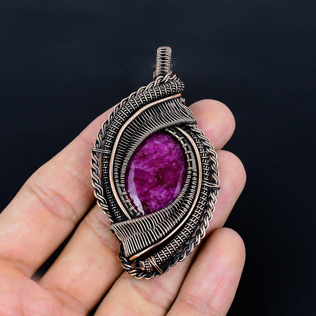 Ruby Zoisite Pendant Gemstone Jewelry, 999 Copper Wire Wrapped Handmade Pendant, Latest Design Jewelry
