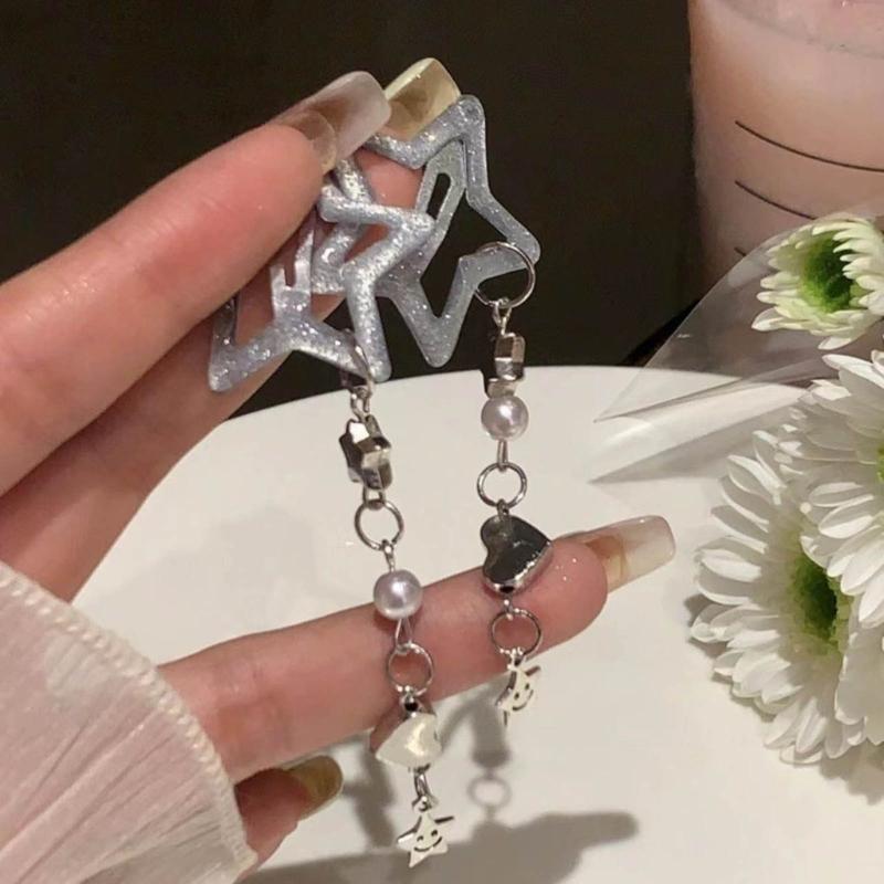 Harajuku Y2k Pentagrams Tassels Hair Clip for Women Sweet Cool Aesthetic Trend Hairpin Korean Fashion Hair Accessories