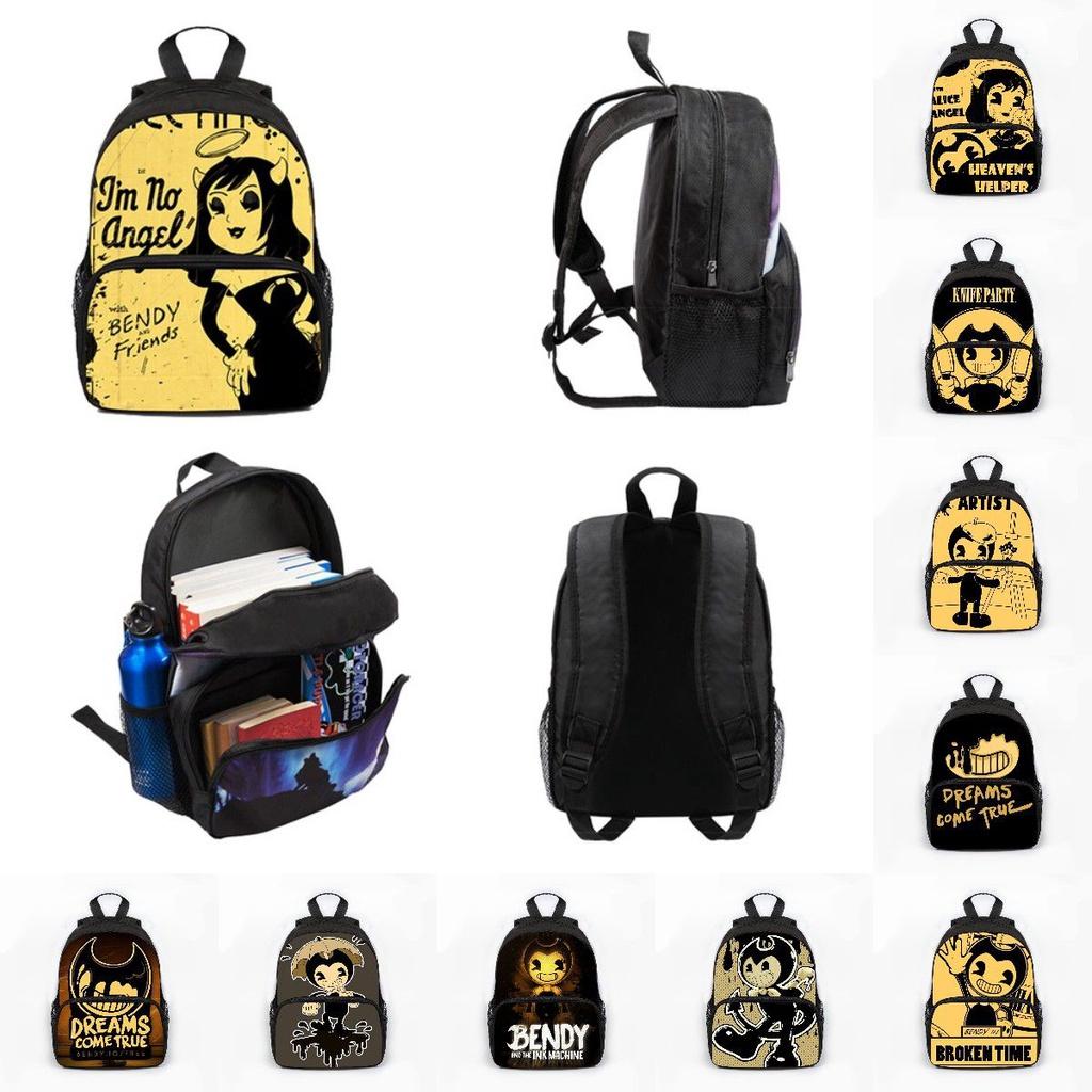 Bendy And The Ink Machine Cartoon Game School Backpack With Adjustable Padded Straps For Kids