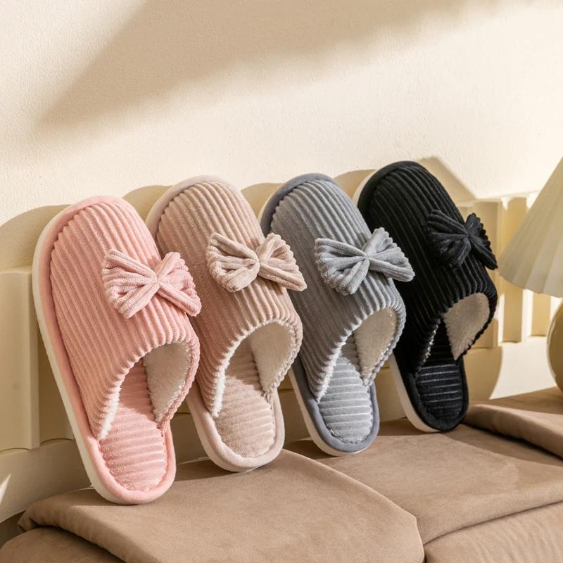 Fashion Women's Bow Slippers Fall Winter Indoor Bedroom Floor Lightweight and Comfortable&Soft Warm Slippers for Home