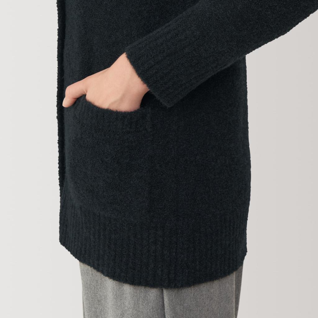 MUJI Women's Wool Blend Boucle V-Neck Cardigan, Dark Gray, Size BA1PNA4A, Women's Size S