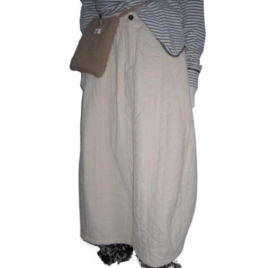 Japanese-Style Quilted Midi Skirt: Retro, Loose, Bud-Shaped Design for Autumn and Winter